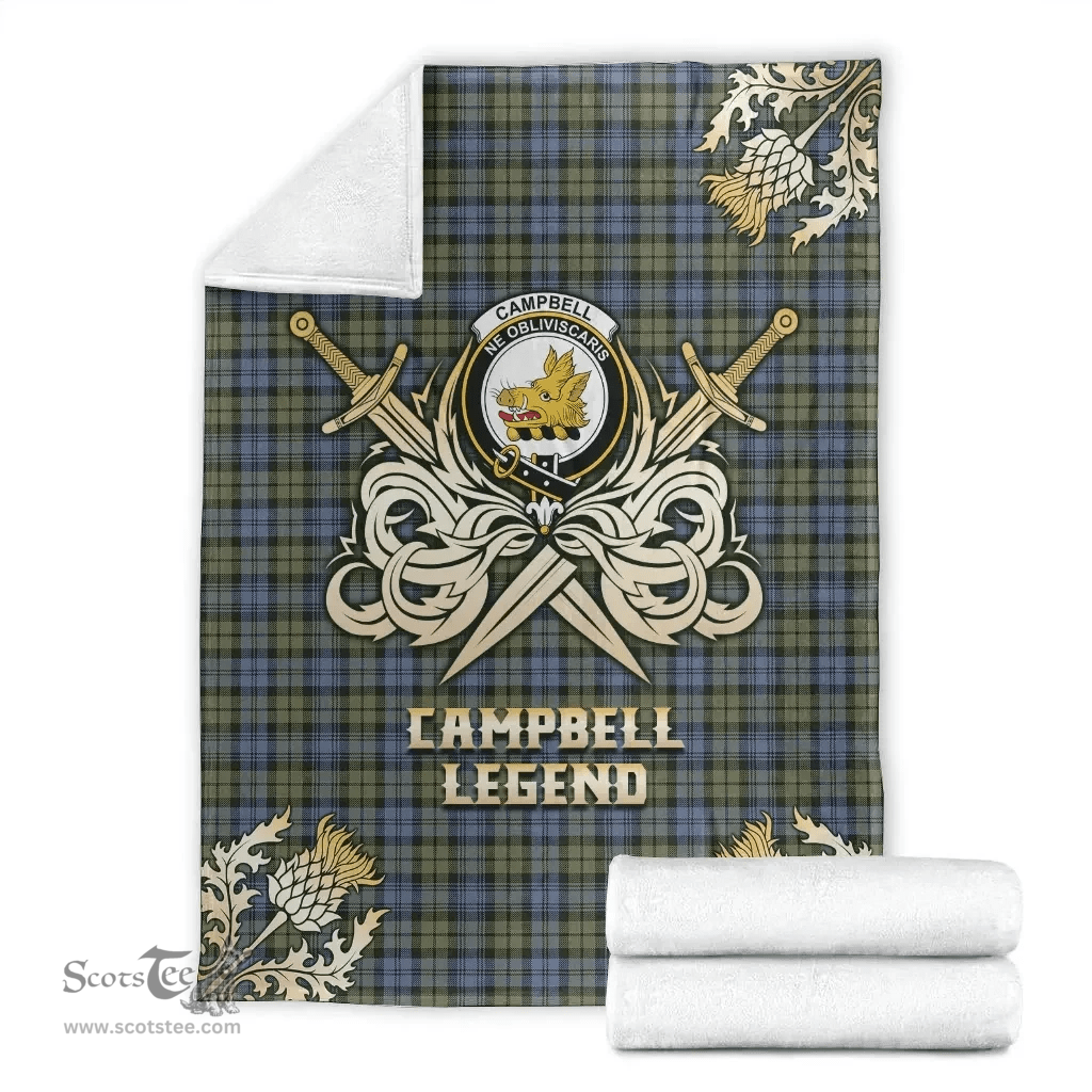Scottish Premium Blanket Campbell Faded Clan Tartan Blanket - Gold Courage Style Scottish Plaid Tartan Plaid