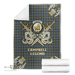 Scottish Premium Blanket Campbell Faded Clan Tartan Blanket - Gold Courage Style Scottish Plaid Tartan Plaid