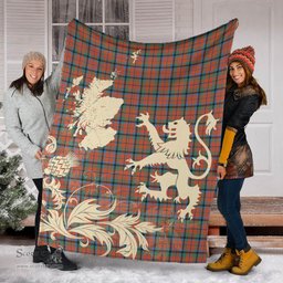 Scottish MacNaughton Ancient Clan Tartan Blanket -  Lion Thistle Map Style Scottish Plaid Tartan Plaid