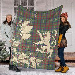 Scottish Shaw Green Modern Clan Tartan Blanket -  Lion Thistle Map Style Scottish Plaid Tartan Plaid