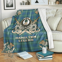Scottish Premium Blanket Hamilton Hunting Ancient Clan Tartan Blanket - Gold Courage Style Scottish Plaid Tartan Plaid
