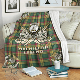 Scottish Premium Blanket MacMillan Old Ancient Clan Tartan Blanket - Gold Courage Style Scottish Plaid Tartan Plaid