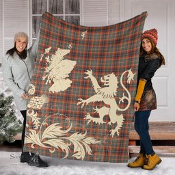Scottish Innes Ancient Clan Tartan Blanket -  Lion Thistle Map Style Scottish Plaid Tartan Plaid