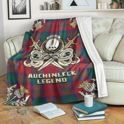 Scottish Premium Blanket Auchinleck Clan Tartan Blanket - Gold Courage Style Scottish Plaid Tartan Plaid