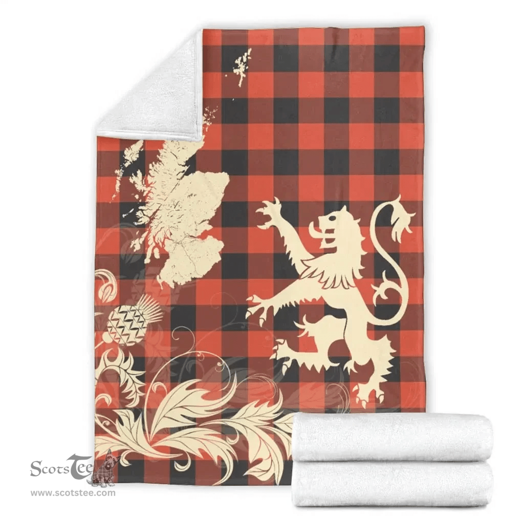 Scottish Robertson Modern Clan Tartan Blanket -  Lion Thistle Map Style Scottish Plaid Tartan Plaid