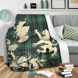 Scottish MacAulay Hunting Ancient Clan Tartan Blanket -  Lion Thistle Map Style Scottish Plaid Tartan Plaid