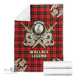 Scottish Premium Blanket Wallace Hunting Red Clan Tartan Blanket - Gold Courage Style Scottish Plaid Tartan Plaid