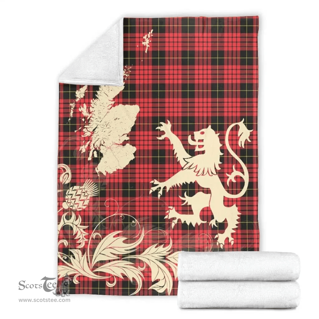 Scottish MacQueen Modern Clan Tartan Blanket -  Lion Thistle Map Style Scottish Plaid Tartan Plaid
