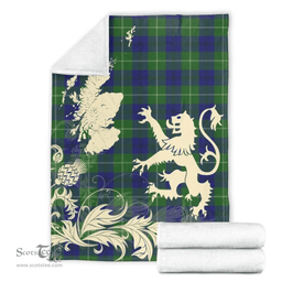 Scottish Oliphant Modern Clan Tartan Blanket -  Lion Thistle Map Style Scottish Plaid Tartan Plaid