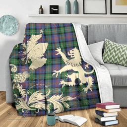 Scottish Logan Ancient Clan Tartan Blanket -  Lion Thistle Map Style Scottish Plaid Tartan Plaid