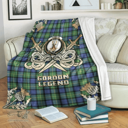 Scottish Premium Blanket Gordon Old Ancient Clan Tartan Blanket - Gold Courage Style Scottish Plaid Tartan Plaid