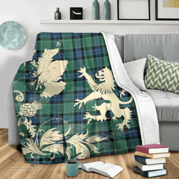 Scottish Graham of Menteith Ancient Clan Tartan Blanket -  Lion Thistle Map Style Scottish Plaid Tartan Plaid
