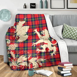 Scottish Ruthven Modern Clan Tartan Blanket -  Lion Thistle Map Style Scottish Plaid Tartan Plaid