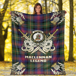 Scottish Premium Blanket MacLennan Clan Tartan Blanket - Gold Courage Style Scottish Plaid Tartan Plaid
