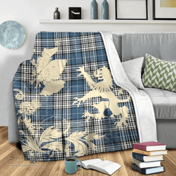 Scottish Napier Modern Clan Tartan Blanket -  Lion Thistle Map Style Scottish Plaid Tartan Plaid
