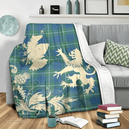 Scottish Hamilton Hunting Ancient Clan Tartan Blanket -  Lion Thistle Map Style Scottish Plaid Tartan Plaid