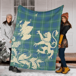 Scottish Hamilton Hunting Ancient Clan Tartan Blanket -  Lion Thistle Map Style Scottish Plaid Tartan Plaid