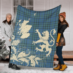 Scottish Matheson Hunting Ancient Clan Tartan Blanket -  Lion Thistle Map Style Scottish Plaid Tartan Plaid