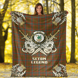 Scottish Premium Blanket Seton Hunting Modern Clan Tartan Blanket - Gold Courage Style Scottish Plaid Tartan Plaid