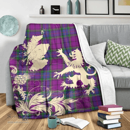 Scottish Wardlaw Modern Clan Tartan Blanket -  Lion Thistle Map Style Scottish Plaid Tartan Plaid