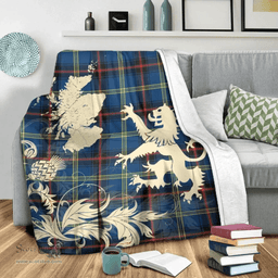 Scottish Grewar Clan Tartan Blanket -  Lion Thistle Map Style Scottish Plaid Tartan Plaid