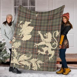 Scottish SCOTT GREEN WEATHERED Clan Tartan Blanket -  Lion Thistle Map Style Scottish Plaid Tartan Plaid