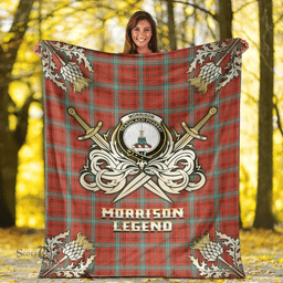 Scottish Premium Blanket Morrison Red Ancient Clan Tartan Blanket - Gold Courage Style Scottish Plaid Tartan Plaid