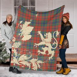Scottish MacLean of Duart Ancient Clan Tartan Blanket -  Lion Thistle Map Style Scottish Plaid Tartan Plaid