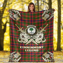 Scottish Premium Blanket Kinninmont Clan Tartan Blanket - Gold Courage Style Scottish Plaid Tartan Plaid
