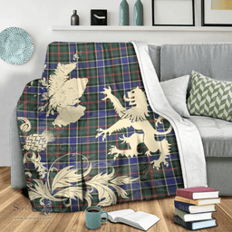 Scottish Ogilvie Hunting Modern Clan Tartan Blanket -  Lion Thistle Map Style Scottish Plaid Tartan Plaid