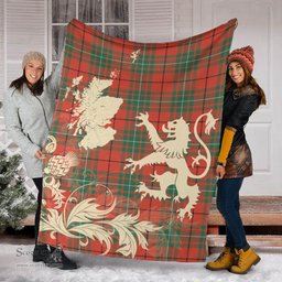 Scottish MacAulay Ancient Clan Tartan Blanket -  Lion Thistle Map Style Scottish Plaid Tartan Plaid