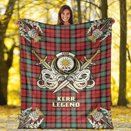 Scottish Premium Blanket Kerr Ancient Clan Tartan Blanket - Gold Courage Style Scottish Plaid Tartan Plaid