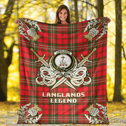 Scottish Premium Blanket Langlands Clan Tartan Blanket - Gold Courage Style Scottish Plaid Tartan Plaid