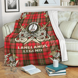 Scottish Premium Blanket Langlands Clan Tartan Blanket - Gold Courage Style Scottish Plaid Tartan Plaid