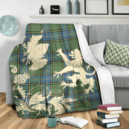 Scottish MacMillan Hunting Ancient Clan Tartan Blanket -  Lion Thistle Map Style Scottish Plaid Tartan Plaid