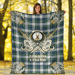 Scottish Premium Blanket Gordon Dress Ancient Clan Tartan Blanket - Gold Courage Style Scottish Plaid Tartan Plaid