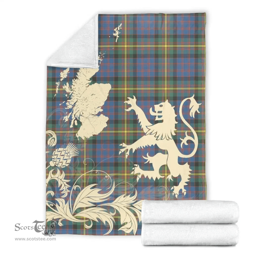 Scottish MacSporran Ancient Clan Tartan Blanket -  Lion Thistle Map Style Scottish Plaid Tartan Plaid