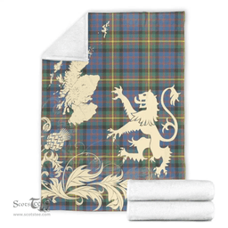 Scottish MacSporran Ancient Clan Tartan Blanket -  Lion Thistle Map Style Scottish Plaid Tartan Plaid