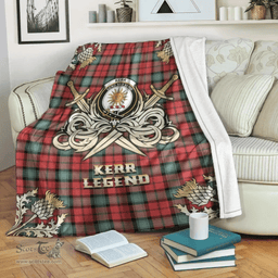 Scottish Premium Blanket Kerr Ancient Clan Tartan Blanket - Gold Courage Style Scottish Plaid Tartan Plaid