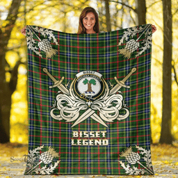 Scottish Premium Blanket Bisset Clan Tartan Blanket - Gold Courage Style Scottish Plaid Tartan Plaid