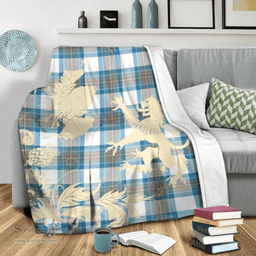 Scottish Stewart Muted Blue Clan Tartan Blanket -  Lion Thistle Map Style Scottish Plaid Tartan Plaid