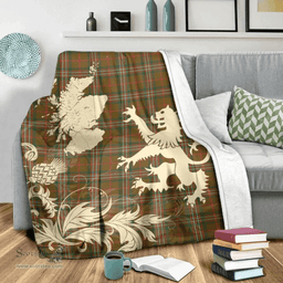Scottish SCOTT BROWN MODERN Clan Tartan Blanket -  Lion Thistle Map Style Scottish Plaid Tartan Plaid