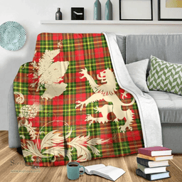 Scottish Leask Clan Tartan Blanket -  Lion Thistle Map Style Scottish Plaid Tartan Plaid