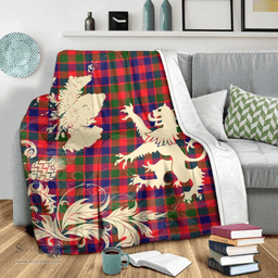 Scottish Gow Modern Clan Tartan Blanket -  Lion Thistle Map Style Scottish Plaid Tartan Plaid