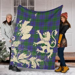 Scottish Strachan Clan Tartan Blanket -  Lion Thistle Map Style Scottish Plaid Tartan Plaid