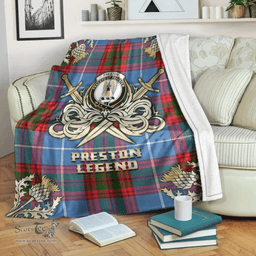 Scottish Premium Blanket Preston Clan Tartan Blanket - Gold Courage Style Scottish Plaid Tartan Plaid