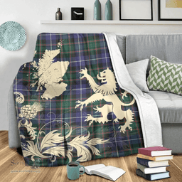 Scottish MacRae Hunting Modern Clan Tartan Blanket -  Lion Thistle Map Style Scottish Plaid Tartan Plaid