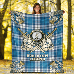 Scottish Premium Blanket Roberton Clan Tartan Blanket - Gold Courage Style Scottish Plaid Tartan Plaid