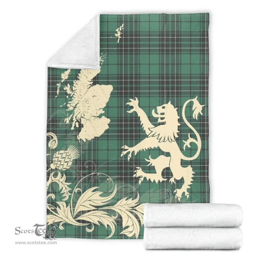 Scottish MacLean Hunting Ancient Clan Tartan Blanket -  Lion Thistle Map Style Scottish Plaid Tartan Plaid