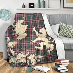Scottish MacFarlane Hunting Modern Clan Tartan Blanket -  Lion Thistle Map Style Scottish Plaid Tartan Plaid